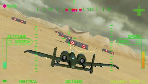 Pilot Academy (PSP) screenshot: Military flight lessons include target practice in an A-10.