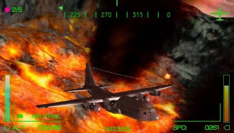 Pilot Academy (PSP) screenshot: Volcano observation: You have to fly through the crater to observe the volcano's behaviour.