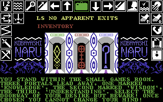 Kobyashi Naru (Commodore 64) screenshot: Starting location - choose your path