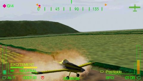 Pilot Academy (PSP) screenshot: Crop dusting in an agricultural plane (the Air Tractor).