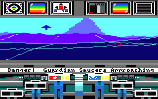 Koronis Rift (Amstrad CPC) screenshot: Watch out for enemy saucers!