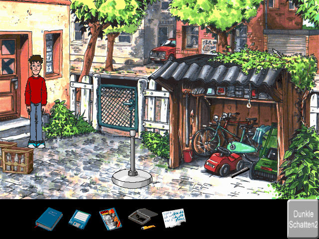 Dunkle Schatten 2: Im Netzwerk gefangen. (DOS) screenshot: The really nice drawn backyard...