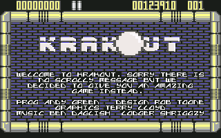 Krakout (Commodore 64) screenshot: Title