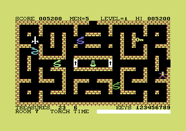 Krystals of Zong (Commodore 64) screenshot: The green flask gives you invincibility