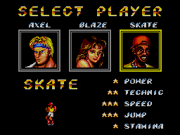 Streets of Rage 2 (SEGA Master System) screenshot: Select a player