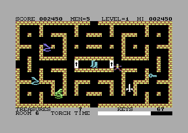 Krystals of Zong (Commodore 64) screenshot: The pixie boots give you extra speed
