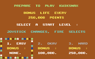 Kwik Snax (Commodore 64) screenshot: Select skill level