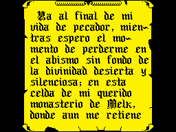 La Abadía del Crimen (ZX Spectrum) screenshot: Introduction - Guillermo's novice writes his memories