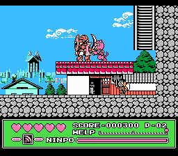 Kyatto Ninden Teyandee (NES) screenshot: Pururun uses her claws, which have the advantage of striking twice during the same attack!