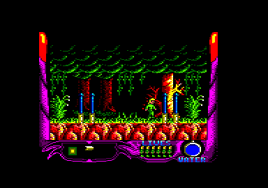 La Espada Sagrada (Amstrad CPC) screenshot: Watch out for the spears and those plants. They all hurt.