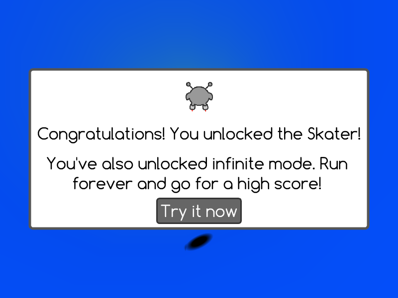 Run 3 (Browser) screenshot: I just unlocked the skater