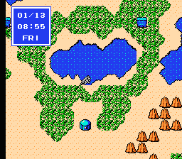 Last Armageddon (NES) screenshot: Near a lake. You can change the leading character sprite any time