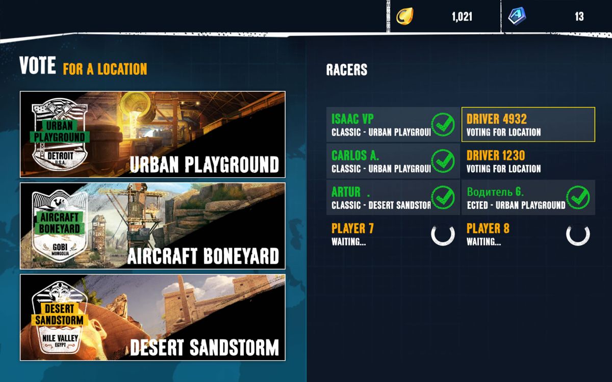 Asphalt: Xtreme (Windows Apps) screenshot: The multiplayer lobby with a voting screen