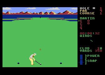 Leader Board (Atari 8-bit) screenshot: On the first tee