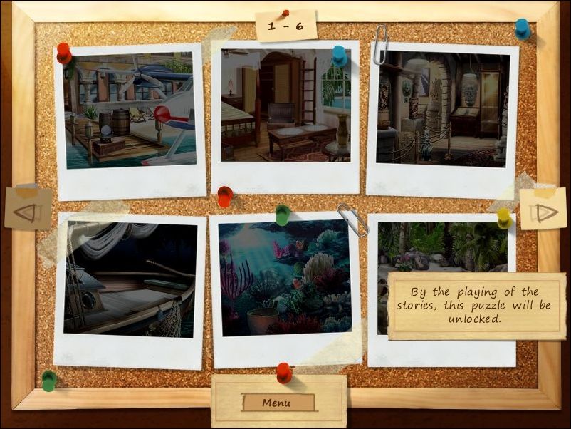 Mystery Stories: Island of Hope (Windows) screenshot: In addition to Story mode the game has a Puzzle mode which allows the player to revisit the puzzle locations once they have been unlocked in normal play