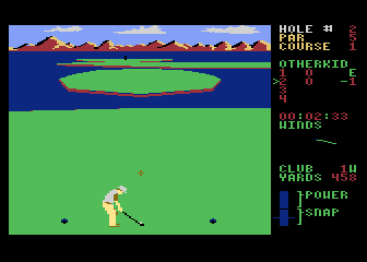 Leader Board (Atari 8-bit) screenshot: Hole 2 has a water hazard