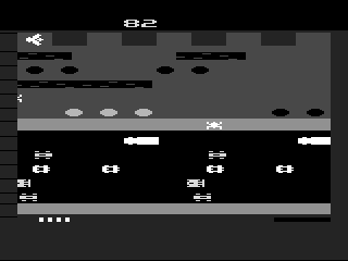 Frogger (Atari 2600) screenshot: The game in black and white mode