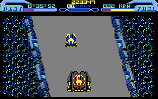 L.E.D. Storm (Commodore 64) screenshot: Returning to the course after a crash
