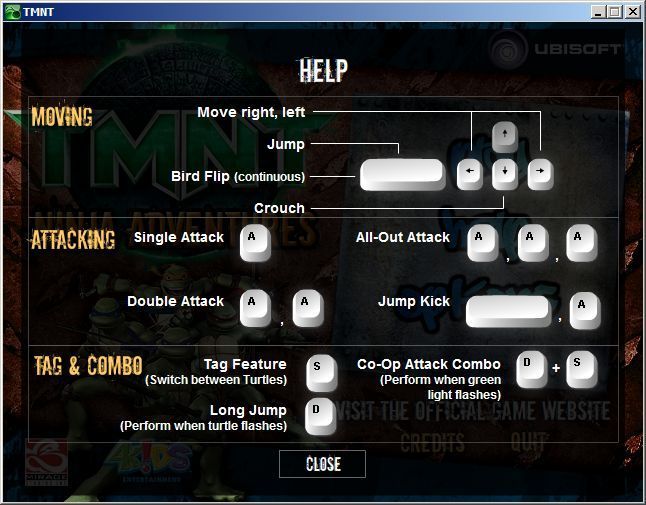 TMNT: Ninja Adventures Activity Centre (Windows) screenshot: The mini-game is keyboard controlled