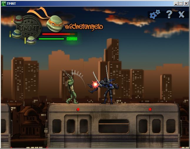 TMNT: Ninja Adventures Activity Centre (Windows) screenshot: Michelangelo scores a combo hit