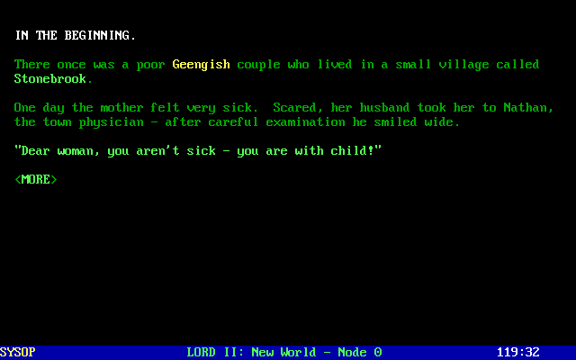 Legend of the Red Dragon II: New World (DOS) screenshot: In the beginning...