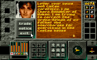 Legends of Valour (DOS) screenshot: Unexpected meeting with a compassionate merchant