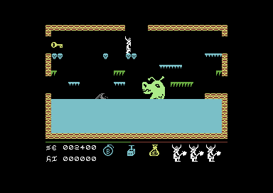 Brian Bloodaxe (Commodore 64) screenshot: Nessie is nearby