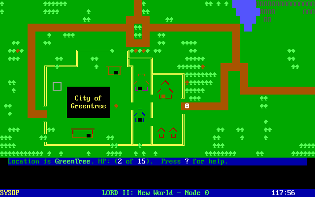 Legend of the Red Dragon II: New World (DOS) screenshot: Greentree, the big city!