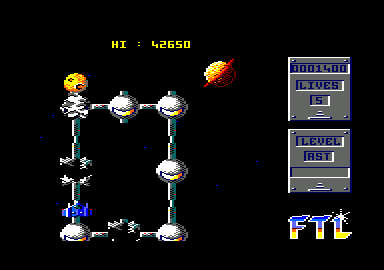 Lightforce (Amstrad CPC) screenshot: Shooting enemy bases.