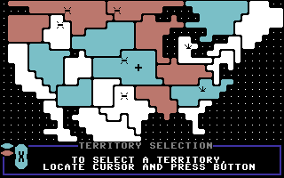 Lords of Conquest (Commodore 64) screenshot: Selecting territories
