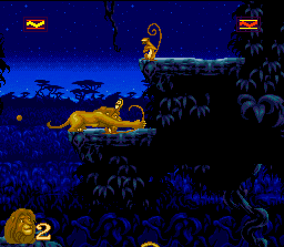 The Lion King (SNES) screenshot: In his adult form, Simba can use his claws as attack form.