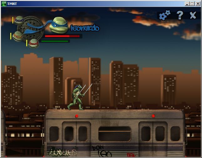 TMNT: Ninja Adventures Activity Centre (Windows) screenshot: Playing level one. The background scrolls by quickly giving the impression of movement