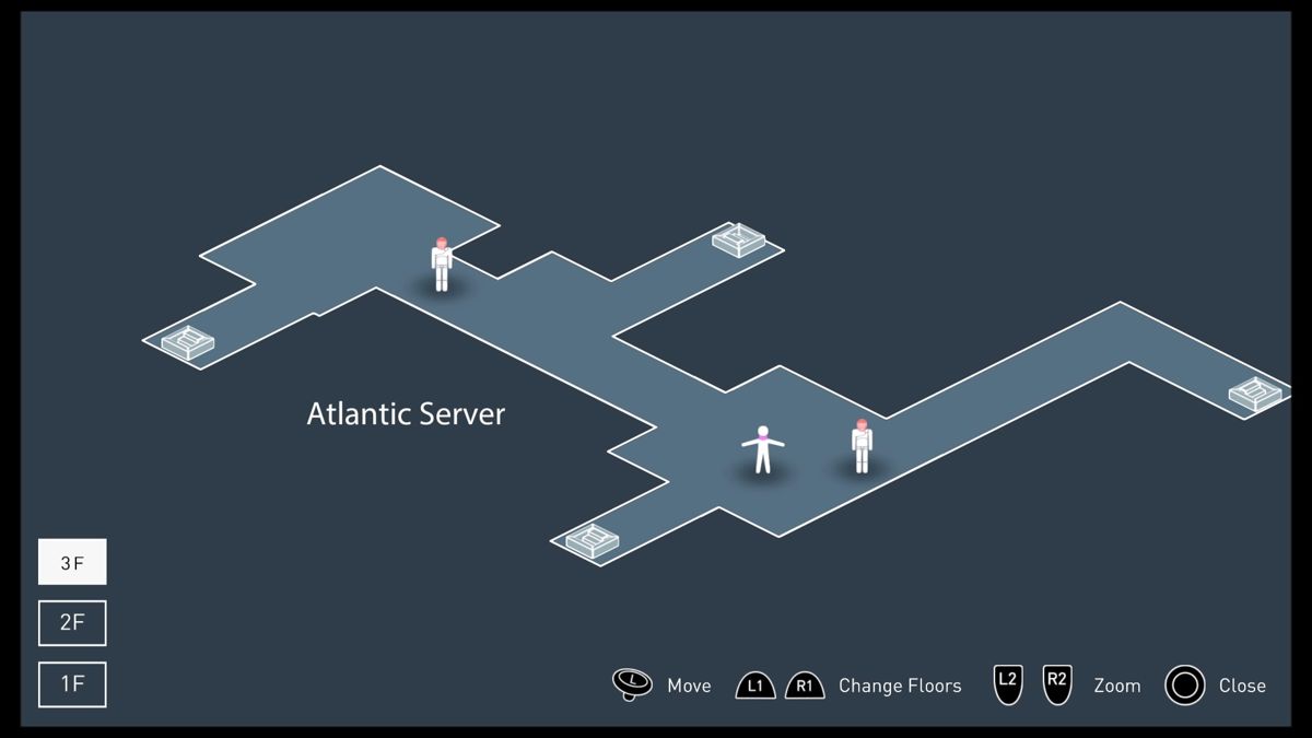 République (PlayStation 4) screenshot: Episode 3 - The map is now showing guards and types