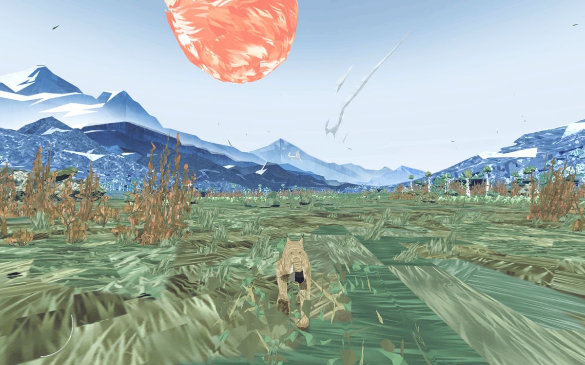 Shelter 2 (Windows) screenshot: Red sun and blue mountains