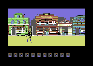 Lucky Luke (Commodore 64) screenshot: A gun-totin' shoot-out