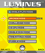 Lumines Mobile (J2ME) screenshot: Main game screen for the single play modes