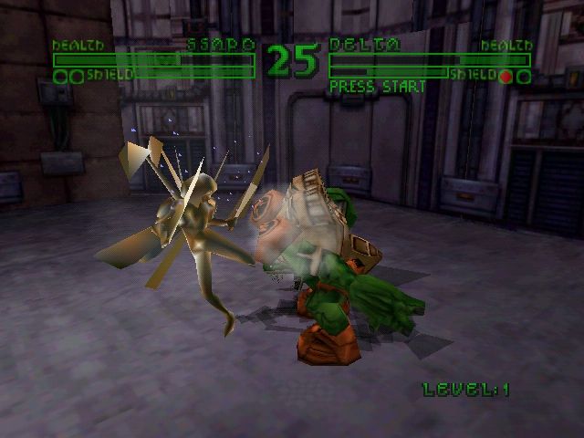 Bio Freaks (Nintendo 64) screenshot: Ssapo uses Energy Spread but Delta counterattacks.