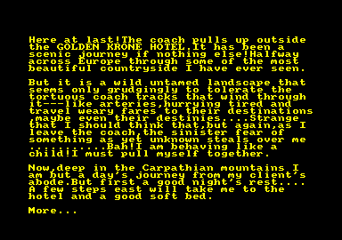 Dracula (Amstrad CPC) screenshot: Starting chapter 1