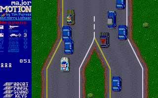 Major Motion (Amiga) screenshot: A lot of different cars is on the road