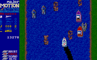 Major Motion (Amiga) screenshot: Disable other boats by making oil slicks
