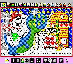 Mario Paint (SNES) screenshot: There are several different pre-made pictures you can colour yourself