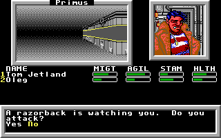 Mars Saga (DOS) screenshot: You are attacked by a random thug.