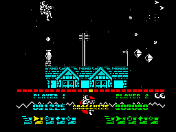 Crosswize (ZX Spectrum) screenshot: Blasting action.