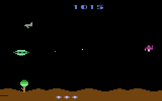 Space Jockey (Atari 2600) screenshot: Firing at some enemies...