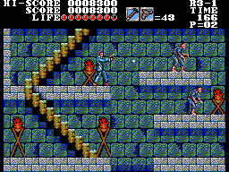 Vampire: Master of Darkness (SEGA Master System) screenshot: Pistols are easy to aim but not very powerful.