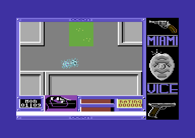 Miami Vice (Commodore 64) screenshot: Hit a car, one minute lost