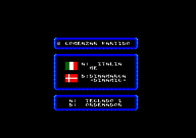 Michel Futbol Master + Super Skills (Amstrad CPC) screenshot: Change the control method with A or B or press 0 to begin playing.