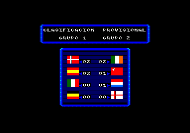 Michel Futbol Master + Super Skills (Amstrad CPC) screenshot: Provisional classification for groups 1 and 2