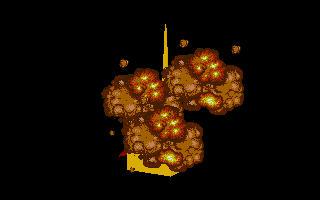 Midwinter (DOS) screenshot: BOOM! There goes another enemy held radio tower!