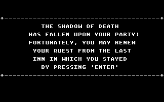Might and Magic: Book One - Secret of the Inner Sanctum (DOS) screenshot: That's a relief, but it still sucks to die